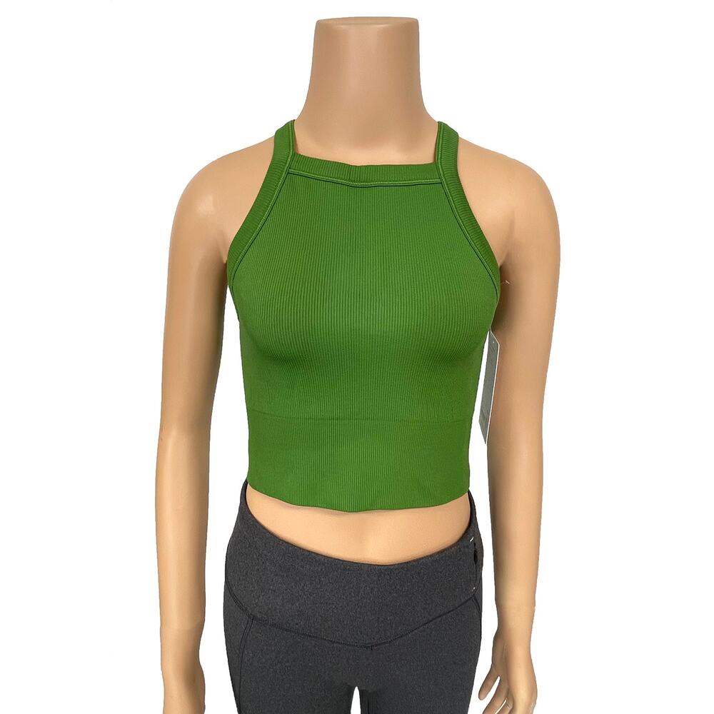 Athleta Aurora Seamless High Neck V-Back Tank Sz S New Baja Green Fitted Cropped